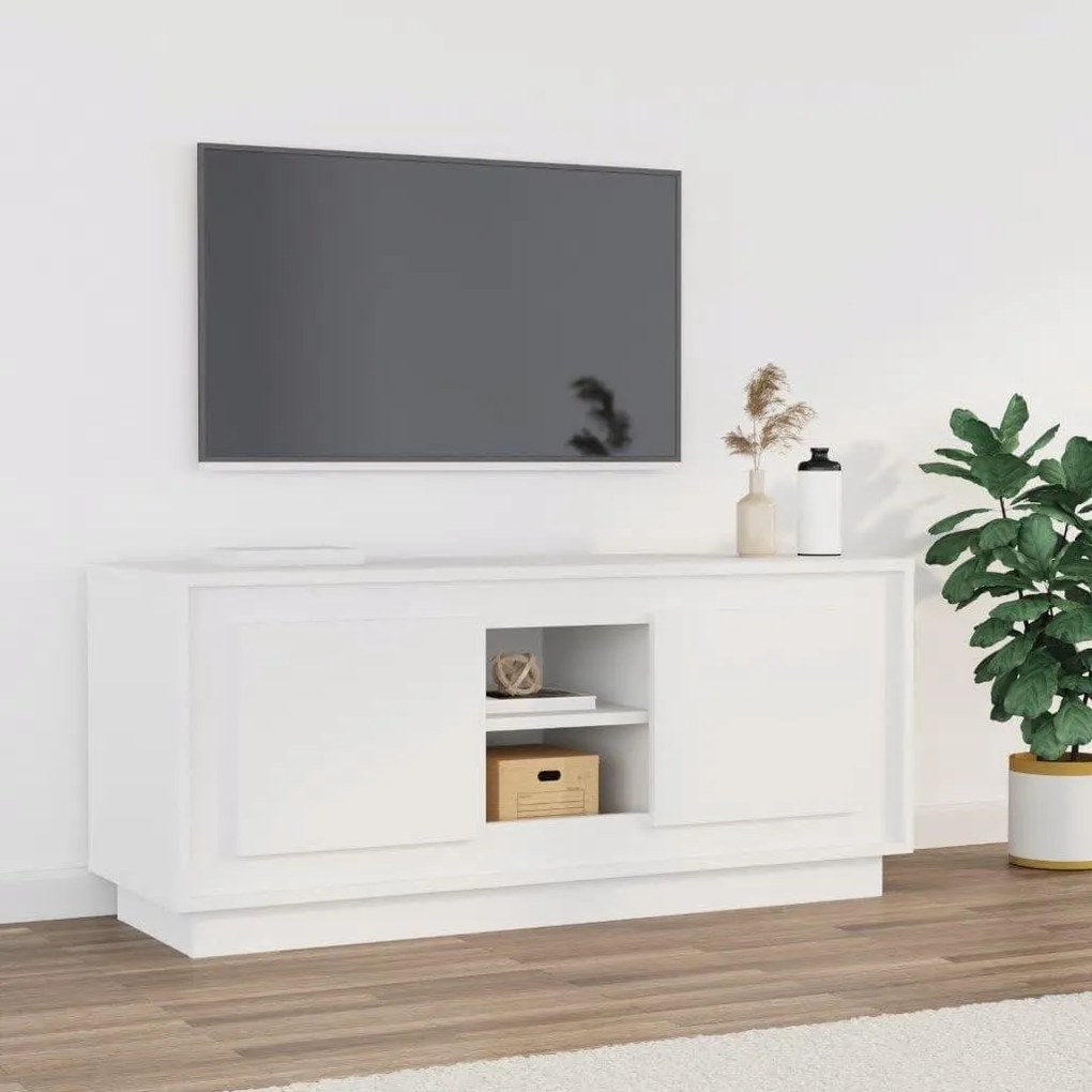 Mobile Porta Tv Bianco 102x35x45 Cm İn Legno Multistrato /