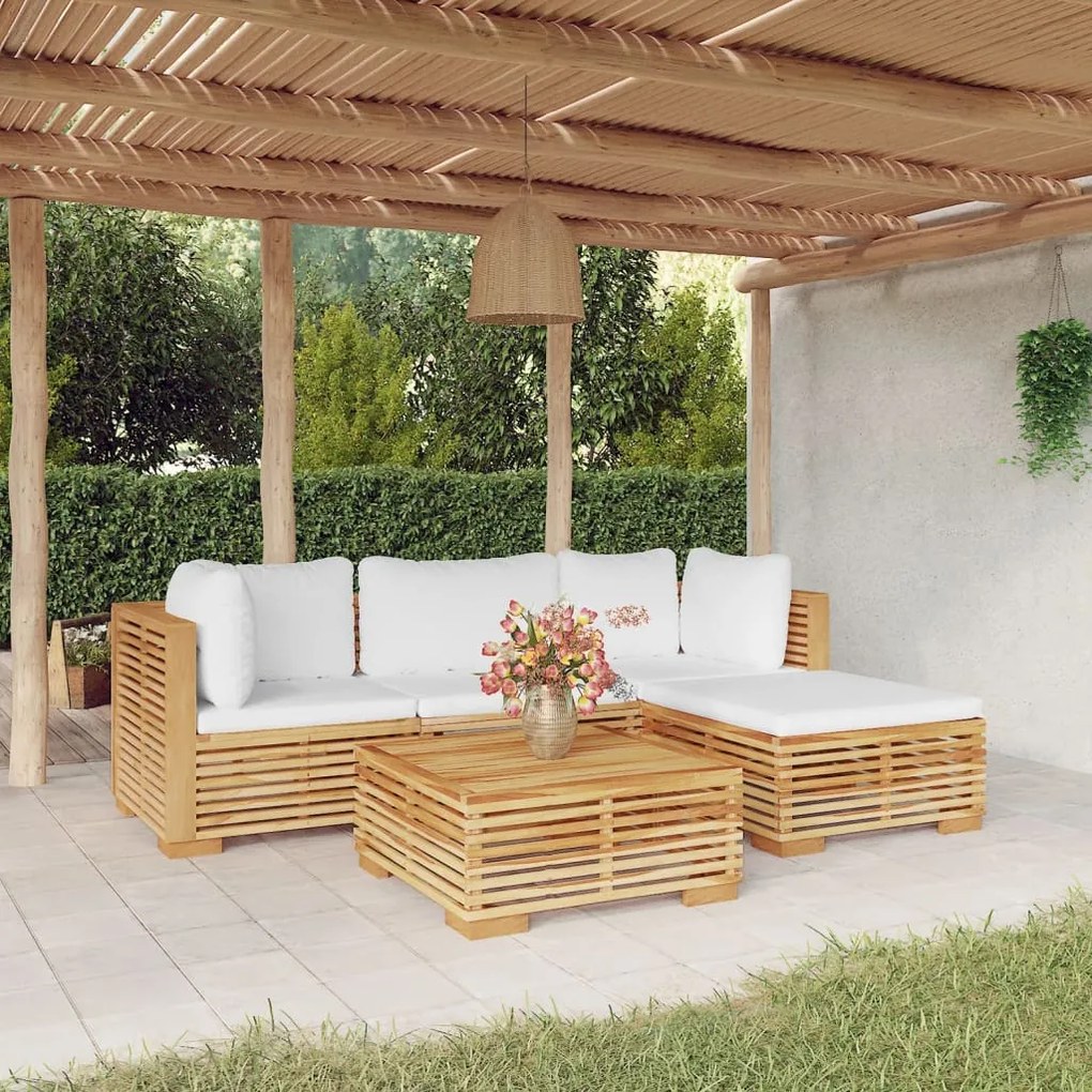 Set divani da giardino 5 pz con cuscini legno massello di teak