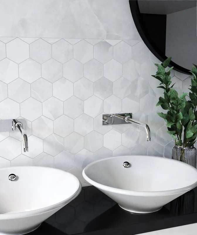 Piastrella Mosaico in gres porcellanato Venus bianco lucido L 7.5 x L 41.5cm x Sp. 9 mm, 7 pezzi