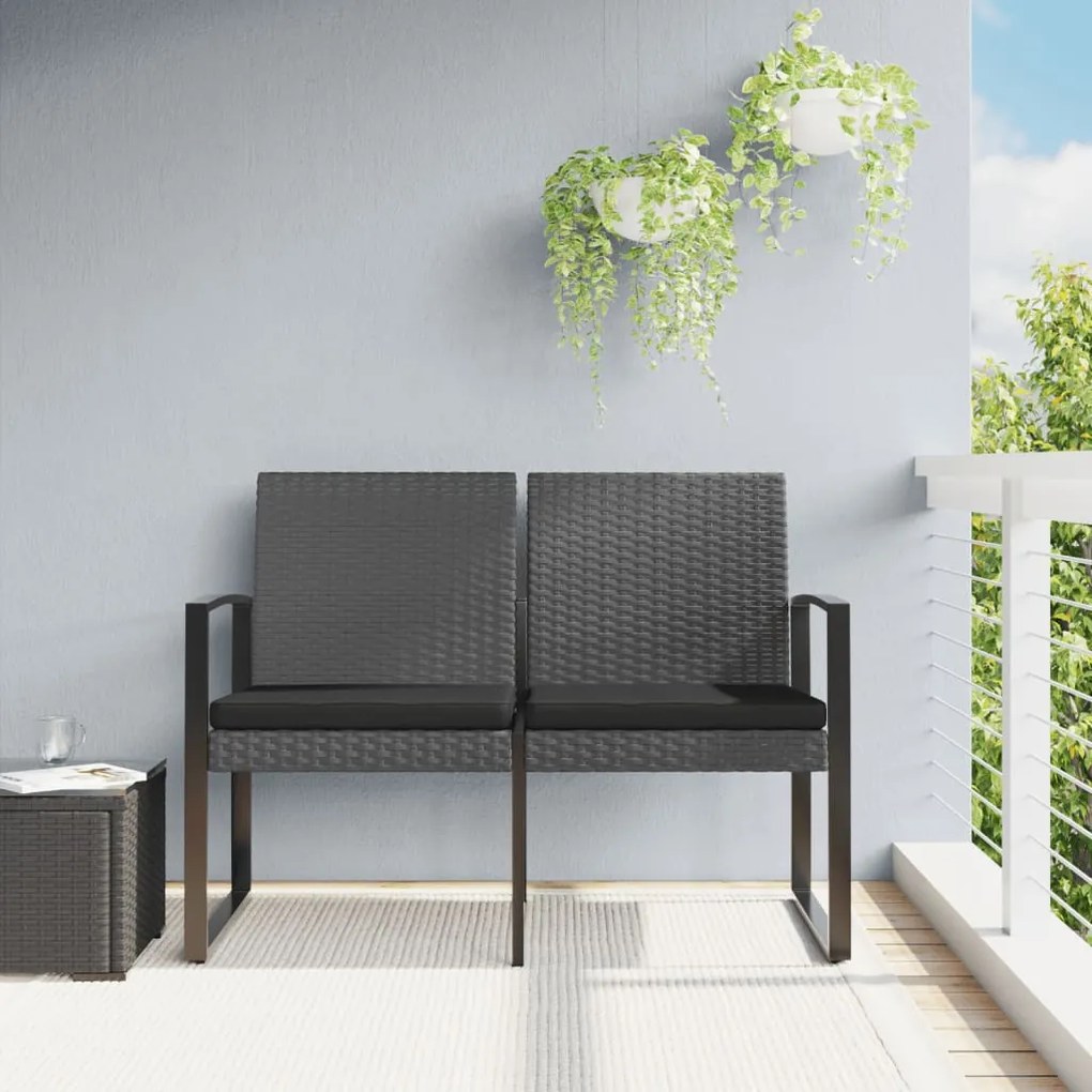 Panca da giardino a 2 posti con cuscini rattan pp grigio scuro