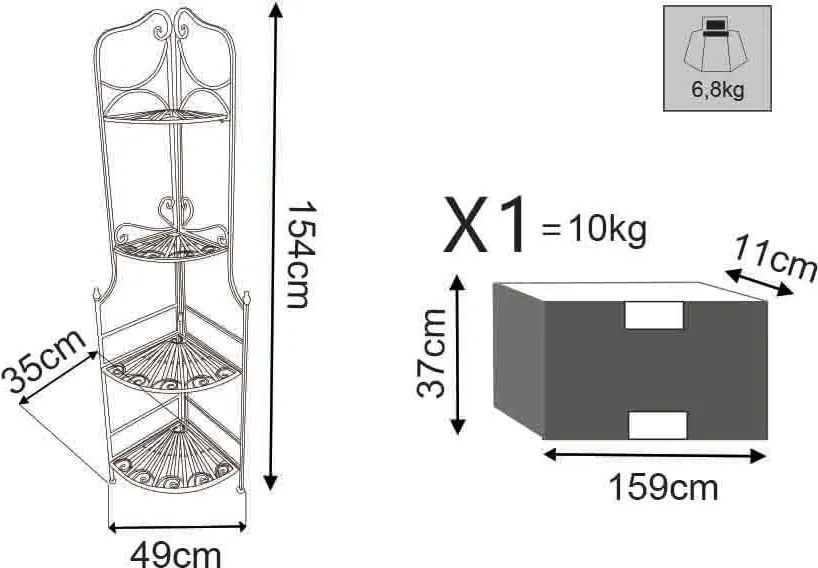 DOMINIQUE - scaffale 4 piani stile provenzale in ferro verniciato