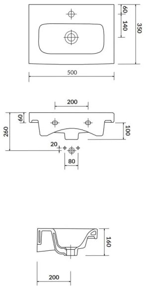 Cersanit K116-008 - Lavabo incasso MODUO SLIM 35x50 cm ceramica bianco lucido