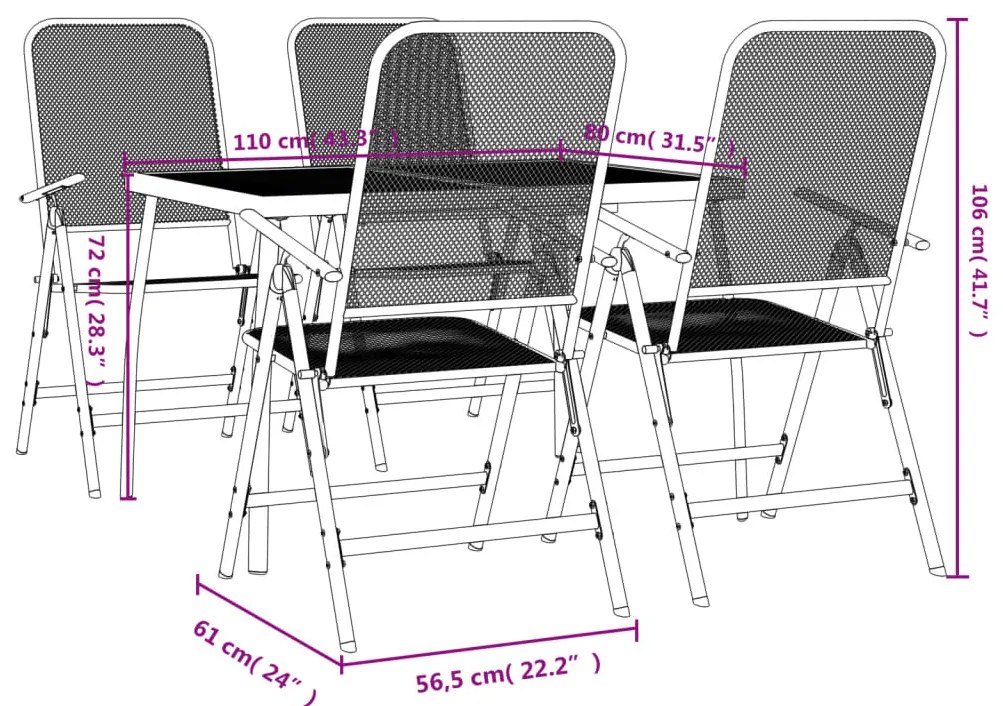 Set da Pranzo da Giardino 5pz Antracite in Rete Metallica
