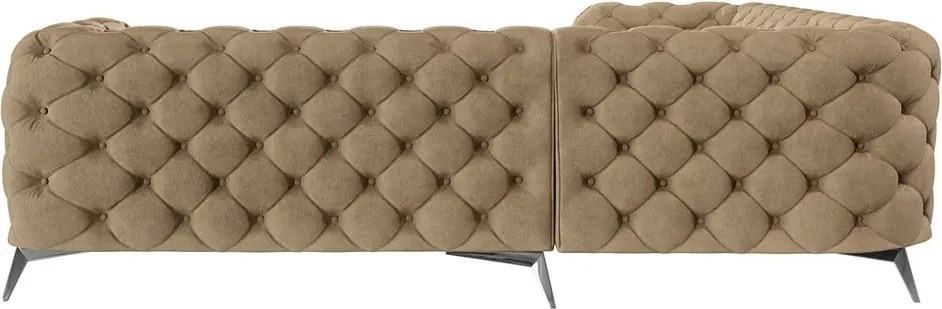 Divano angolare marrone chiaro con rivestimento in velluto Chelsea – Ropez