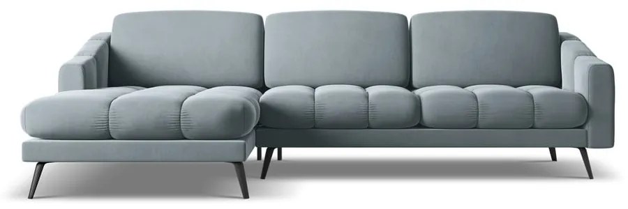 Divano angolare azzurro (con penisola a sinistra) con rivestimento in velluto Nalu – Makamii