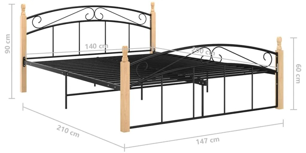 Giroletto Nero in Metallo e Legno Massello di Rovere 140x200 cm