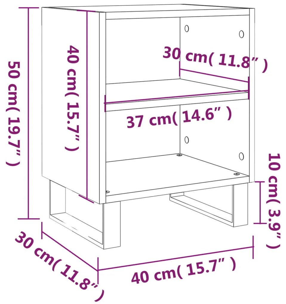 Comodini Rovere Fumo 2 pz 40x30x50 cm in Legno Multistrato