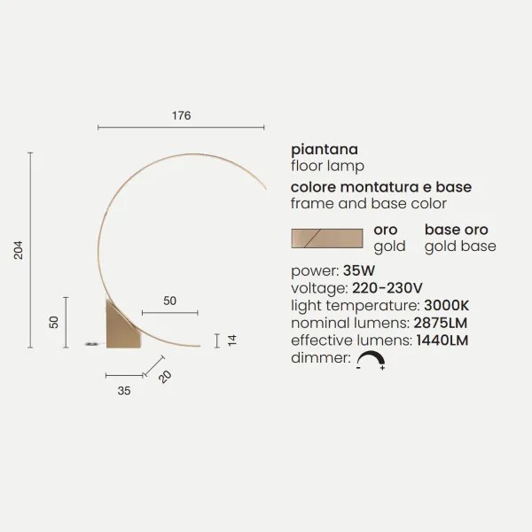 Lampada piantana LED in metallo verniciato Oro RUNE 176x204 cm