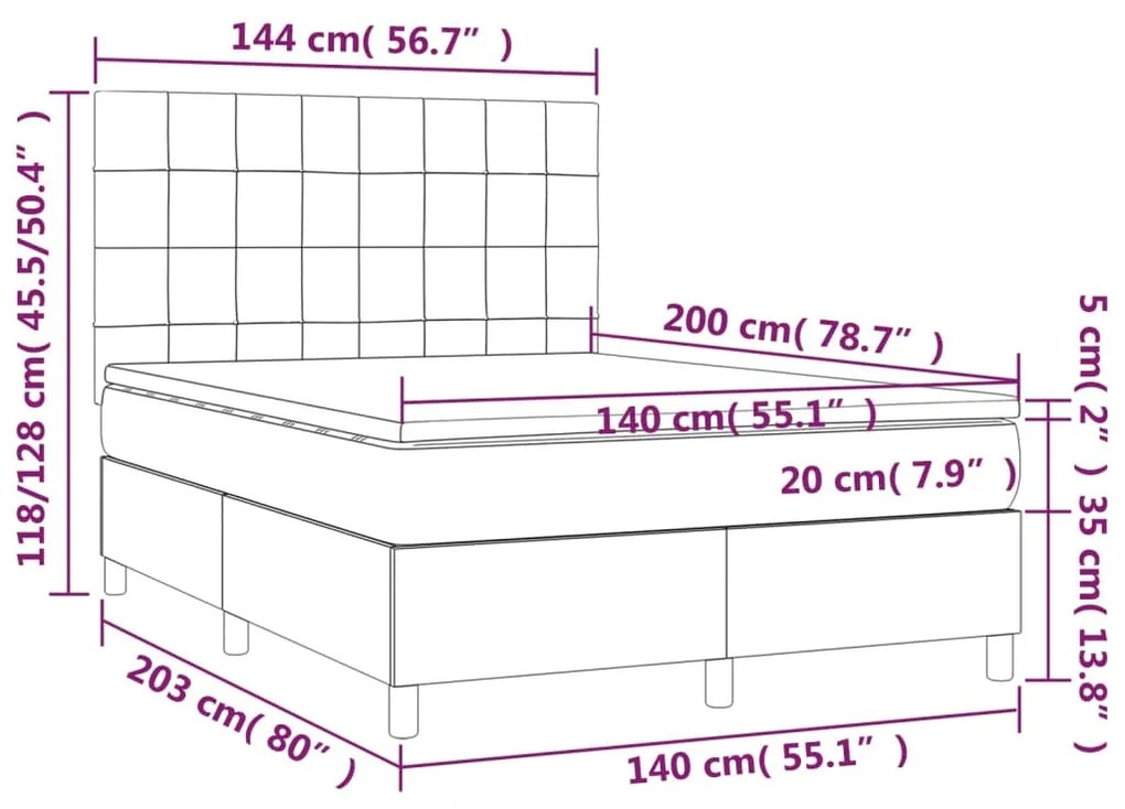 Giroletto a Molle con Materasso Marrone Scuro 140x200cm Tessuto