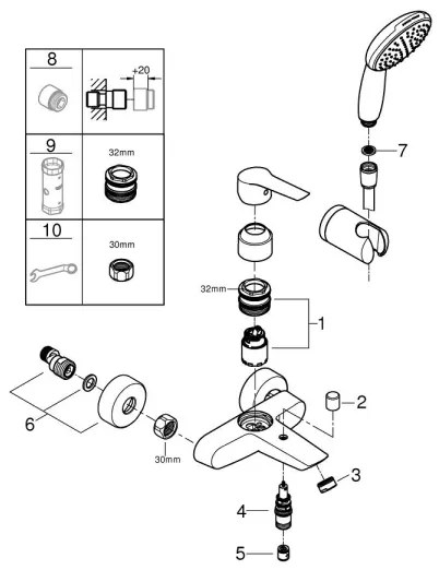 GROHE 25283002 - Miscelatore per vasca con accessori DN 15, cromo lucido