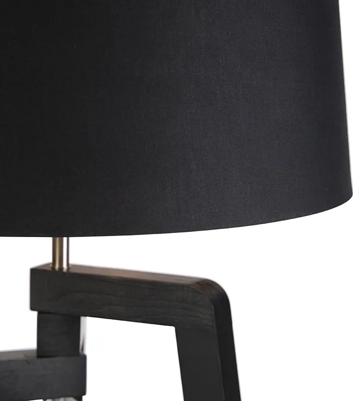 Lampada da terra a treppiede con paralume in cotone nero con oro 50 cm - Puros