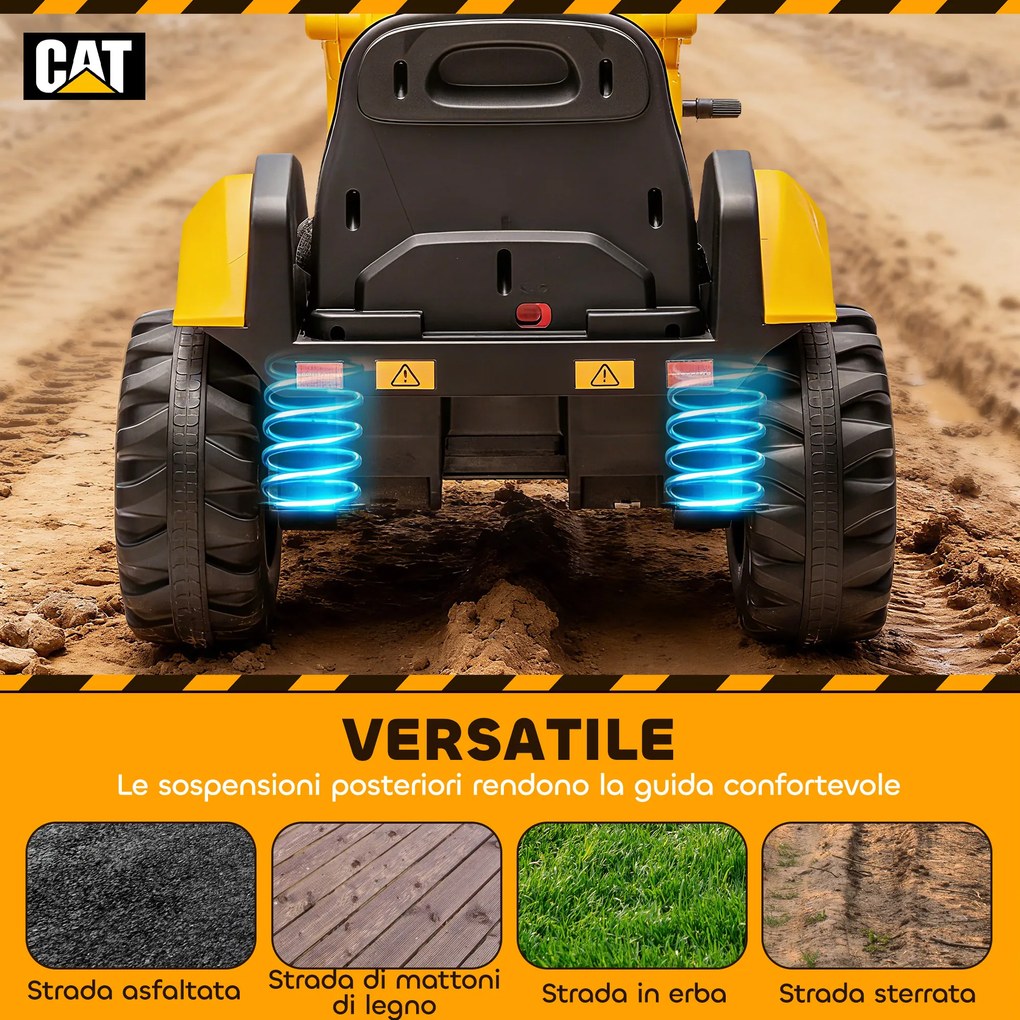 Ruspa Elettrica per Bambini 3-6 Anni Marchio Ufficiale Caterpillar 12V con Telecomando Giallo...
