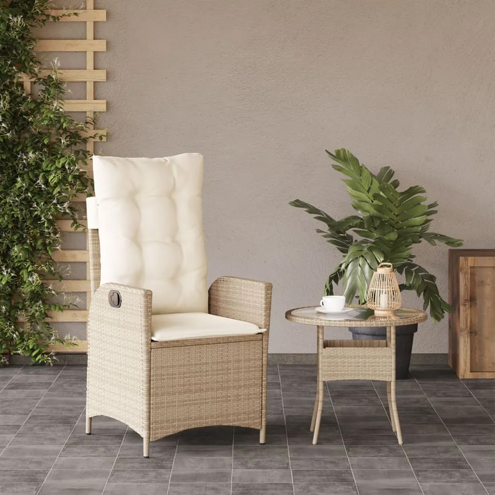 Sedia reclinabile da giardino con cuscini beige in polyrattan