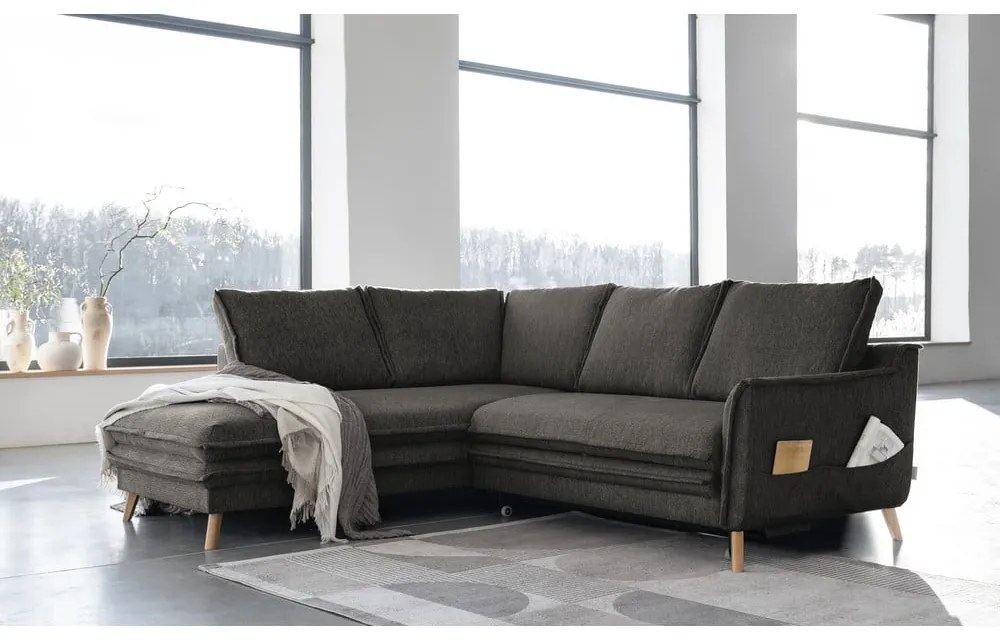 Divano letto angolare grigio scuro (angolo sinistro) Charming Charlie - Miuform