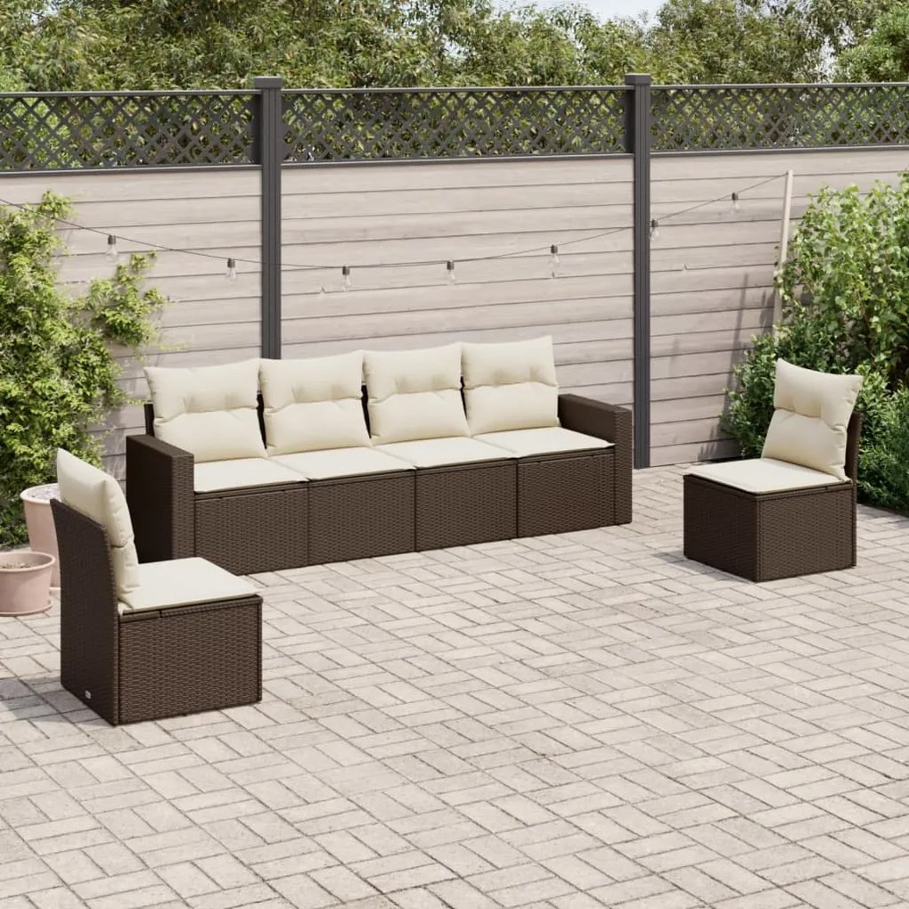 Set divani da giardino 6 pz con cuscini marrone in polyrattan