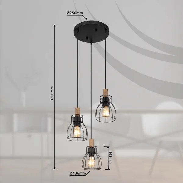 Globo 15326-3H1 - Lampadario a sospensione con filo MINA 3xE27/40W/230V