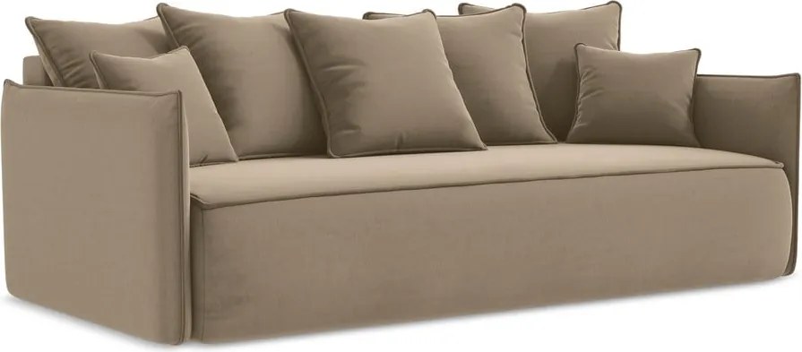 Divano marrone chiaro allungabile/con contenitore con rivestimento in velluto 225 cm Hula – Makamii