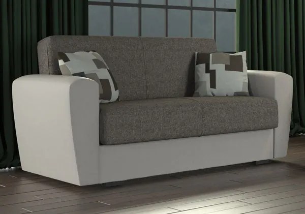 Divano Letto Miami 2 Posti (162x66x80 cm) in Ecopelle e Tessuto, Beige