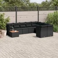 Set Divani da Giardino 10pz con Cuscini in Polyrattan Nero 3256153