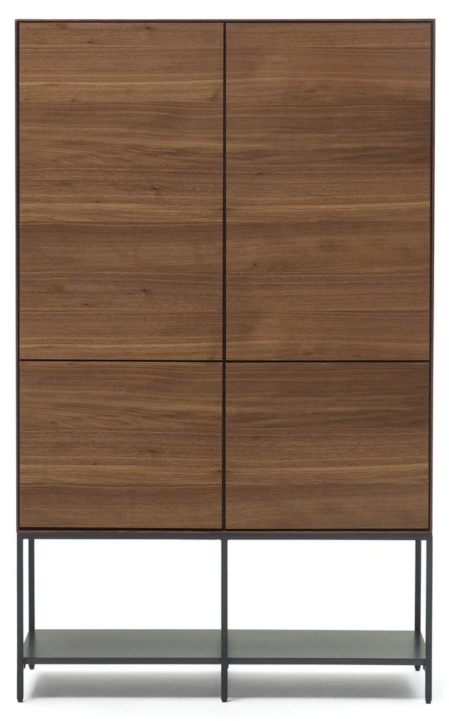 Kave Home - Credenza alta Vedrana 4 ante impiallacciate noce e gambe in acciaio nero 97,5 x 160 cm