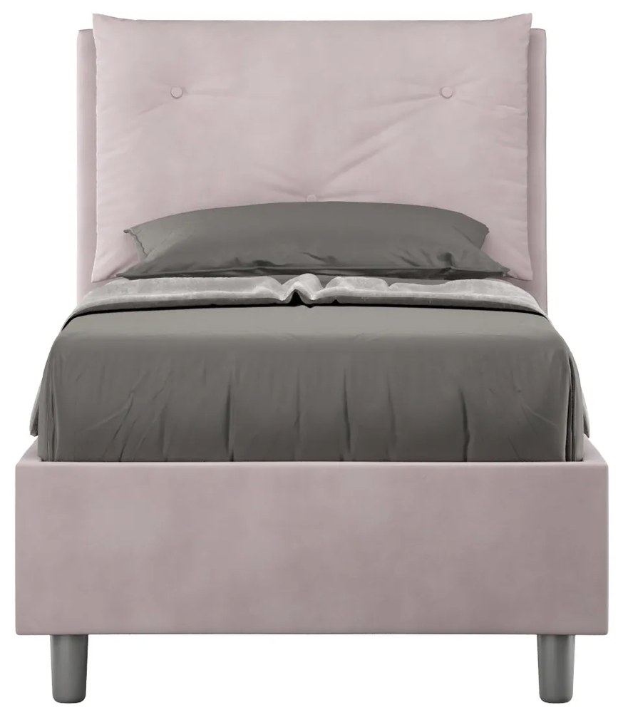 Letto singolo 80x200 Appia imbottito con testiera, rete e contenitore, Glicine / Con Rete