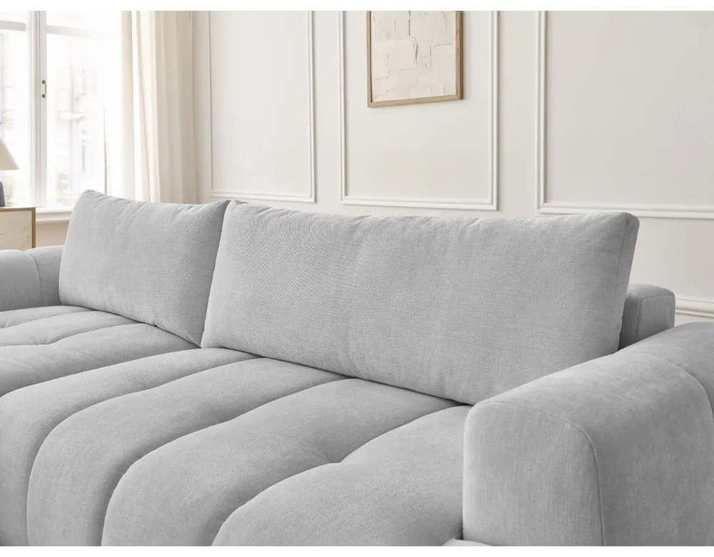 Divano angolare grigio chiaro allungabile e con contenitore (penisola a sinistra/chaise lounge) Fuji – Bobochic Paris