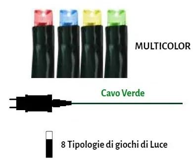 Catenaria Natalizia LED, 8 GIOCHI DI LUCE, 8m, Cavo VERDE, IP44, MULTICOLOR Colore Multicolor