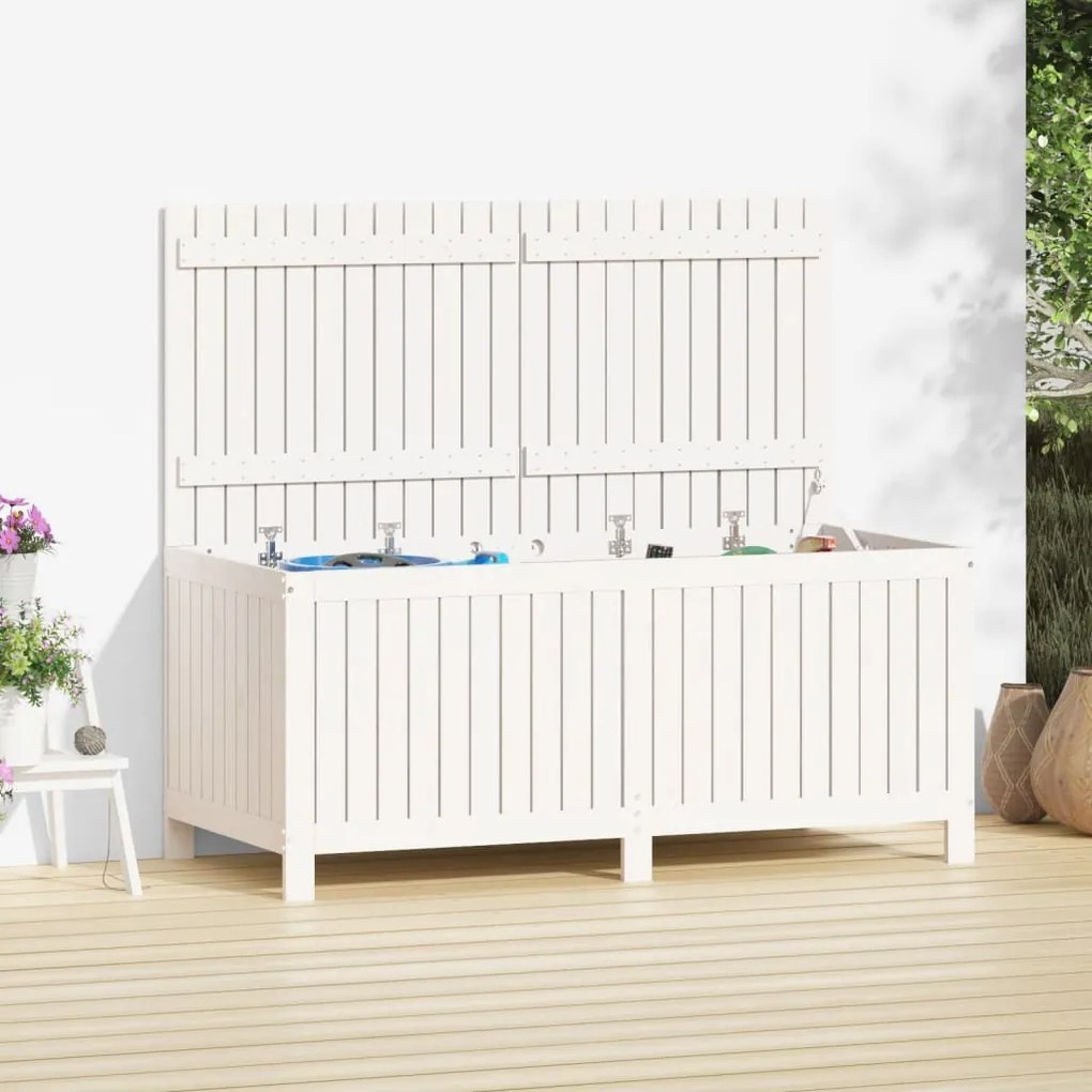Contenitore Da Giardino Bianco 147x68x64 Cm Legno Massello Pino /
