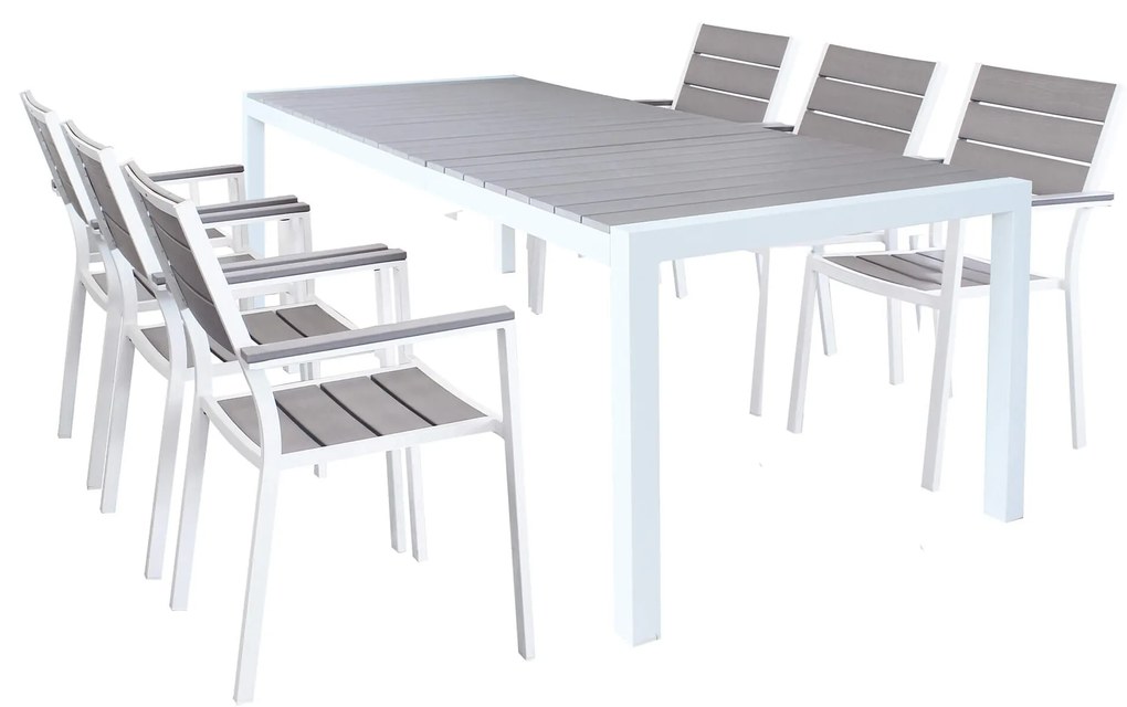 LOIS - set tavolo in alluminio cm 162/242 x 100 x 74 h con 6 poltrone Xanthus