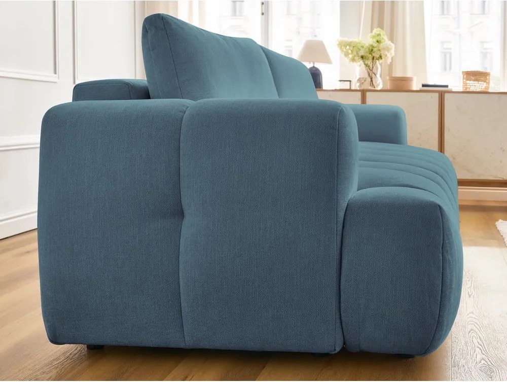 Divano blu allungabile e con contenitore rivestito in ciniglia 251 cm Fuji – Bobochic Paris