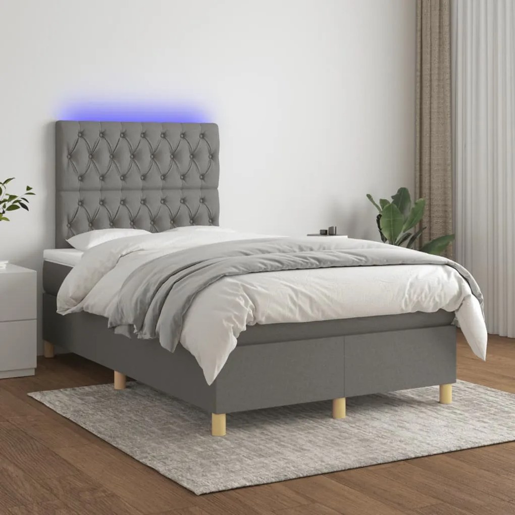 Letto a molle materasso e led grigio scuro 120x190cm in tessuto