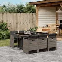 Set da Pranzo da Giardino 7 pz con Cuscini in Polyrattan Grigio 3277675