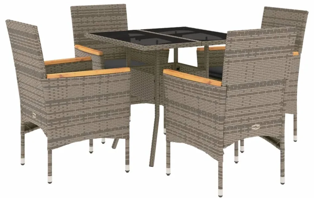 Set da pranzo da giardino 5 pz con cuscini polyrattan e vetro
