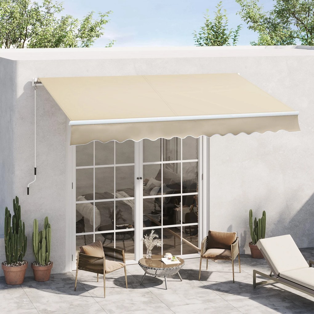 Tenda da Sole per Esterno a Bracci Avvolgibile 360x250 cm con Apertura a Manovella Crema...