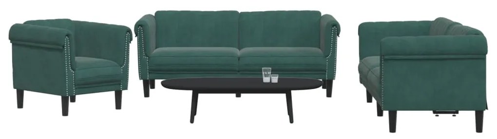 Set Di Divani 3 Pz Verde Scuro İn Velluto /