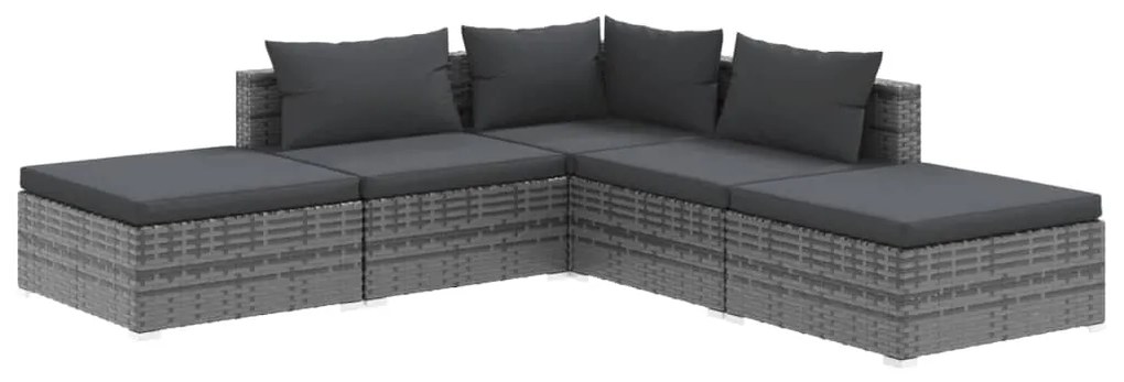 Set divani da giardino 5 pz con cuscini in polyrattan grigio