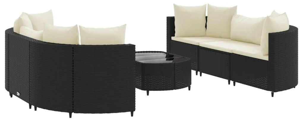 Set divani da giardino con cuscini 7pz nero polyrattan