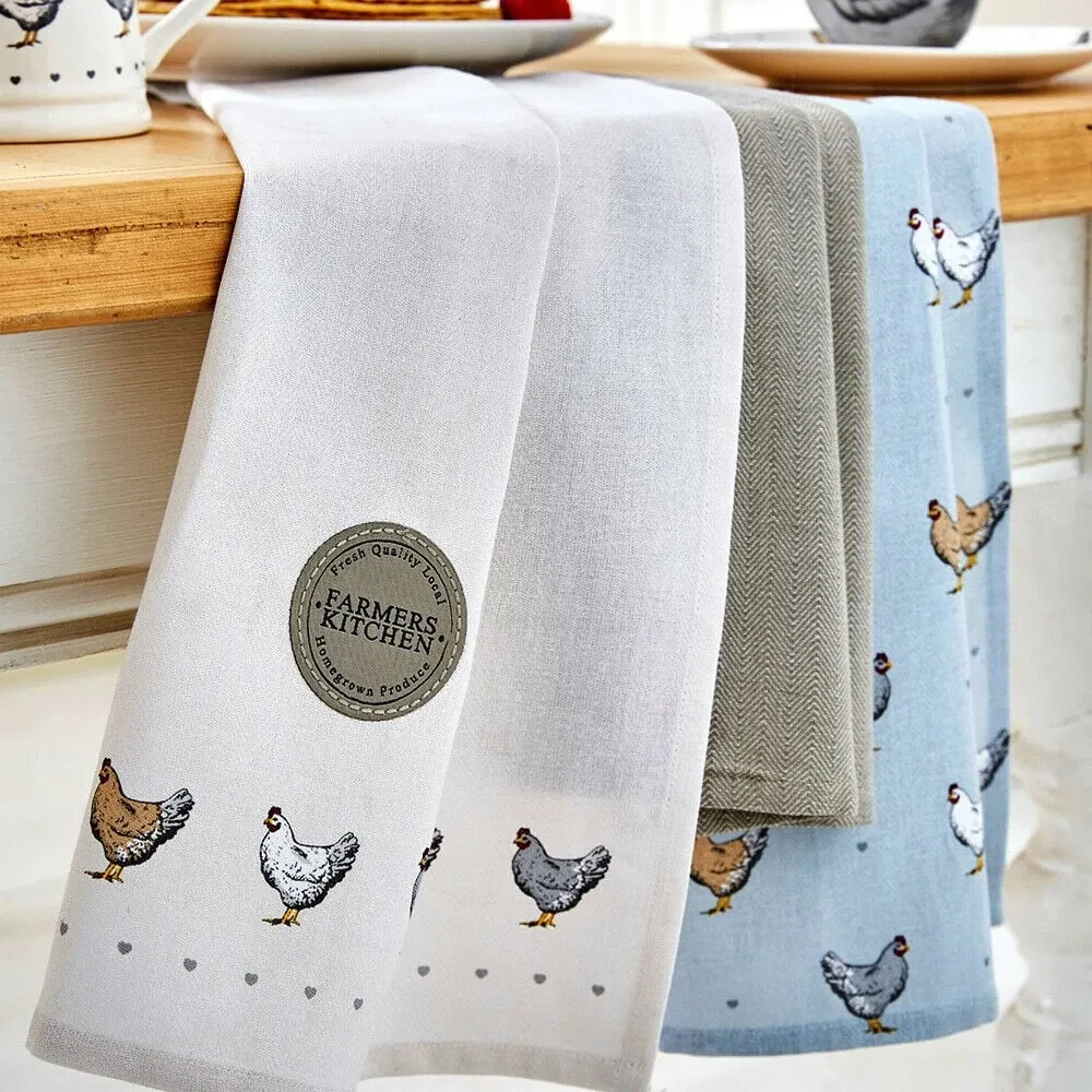 Set di 3 asciugamani da cucina in cotone blu Fattori Farmers Kitchen - Cooksmart ®