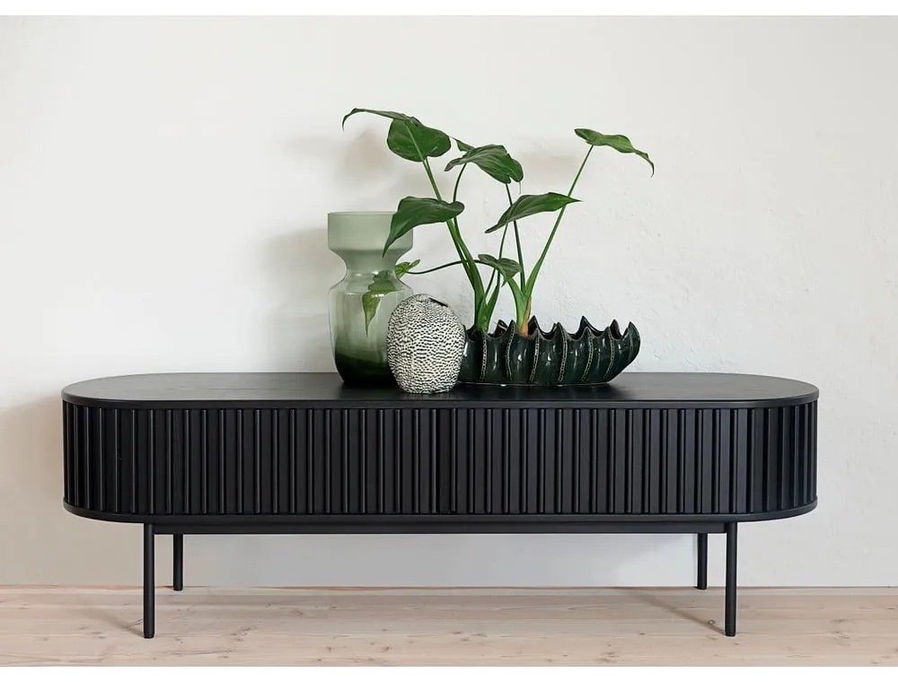 Tavolo TV nero in rovere 48x160 cm Siena - Unique Furniture