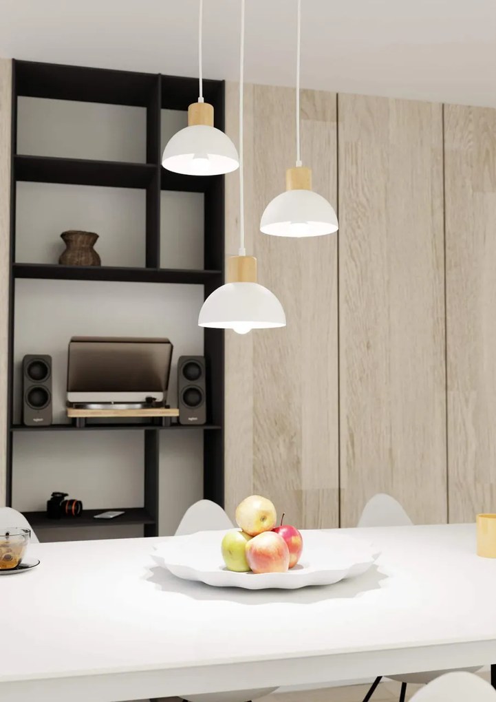 Lampada a sospensione SECO 3 PREMIUM in acciaio e legno 3xE27