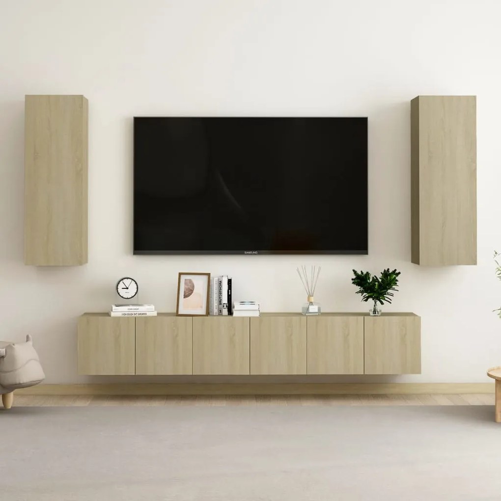 Set Di Mobili Tv 5 Pz Rovere Sonoma İn Legno Multistrato /