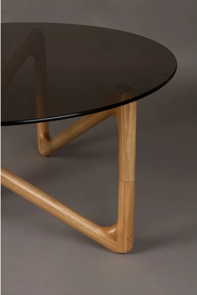 Tavolino da salotto rotondo di colore naturale con piano in vetro ø 80 cm Naia – Dutchbone