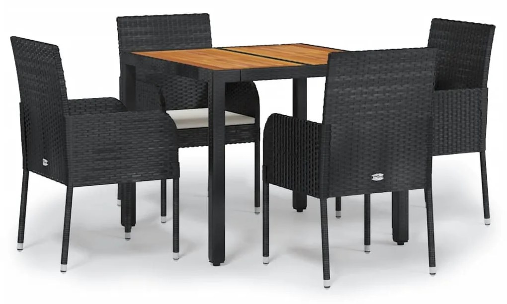 Set da pranzo da giardino 5 pz nero con cuscini in polyrattan