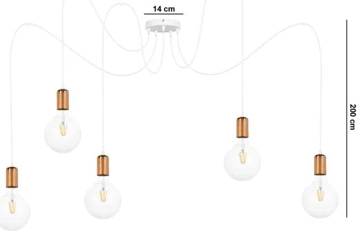 Lampadario a sospensione con filo MIROS 5xE27/60W/230V ragno bianco/rame