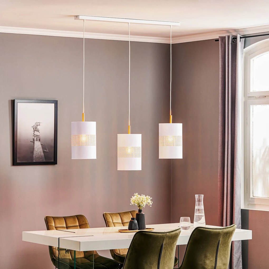 TK Lighting Lampada a sospensione Bogart, 3 luci, bianco/oro