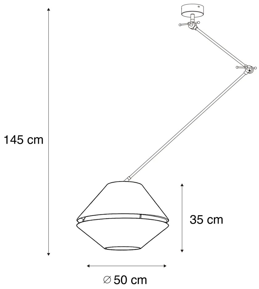 Lampada a sospensione nera con doppio paralume in velluto verde e interno oro - Blitz