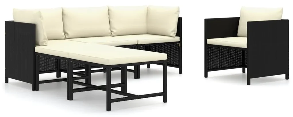 Set divani da giardino 6 pz con cuscini in polyrattan nero
