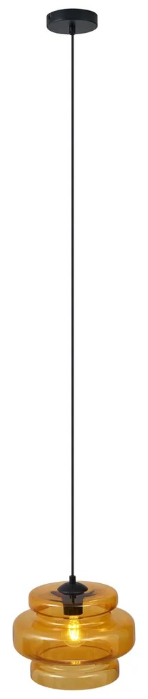 Lampada a sospensione retrò nera con vetro arancione - Denise