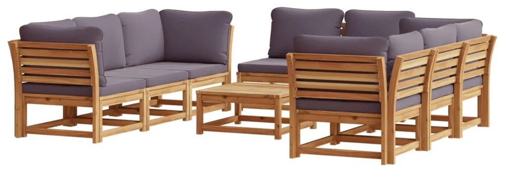 Set salotto giardino 9 pz con cuscini legno massello di acacia