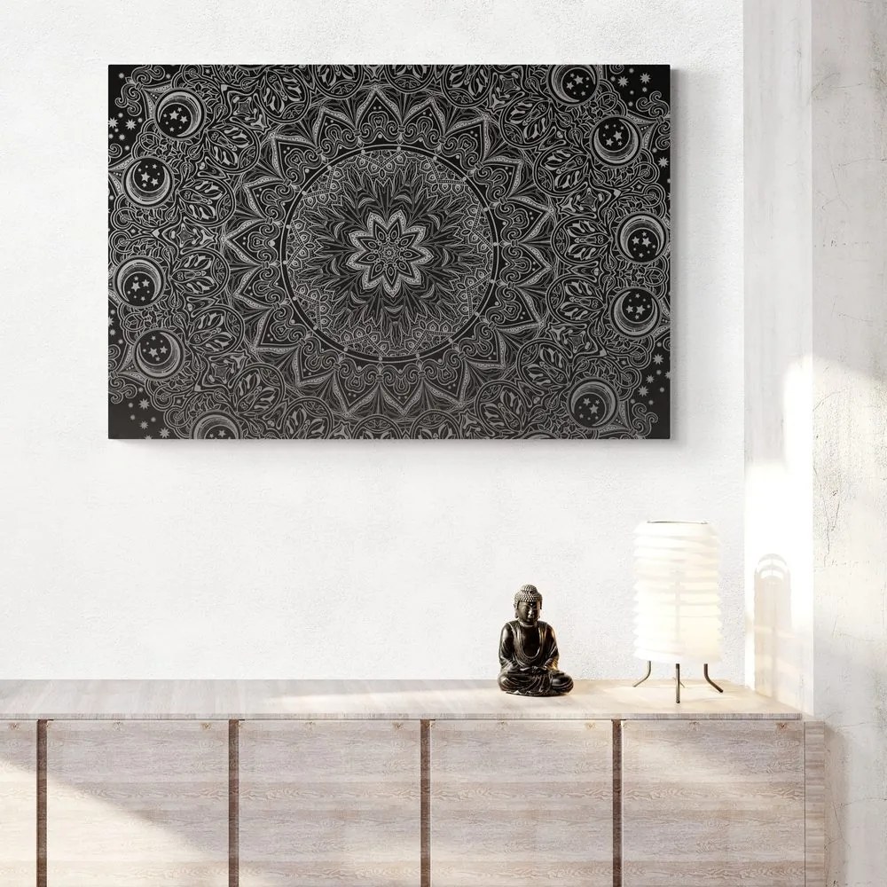 Stampa su tela – Mandala orientale in bianco e nero
